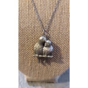 Vintage Lovebirds Pewter Pendant on Silver tone Necklace
